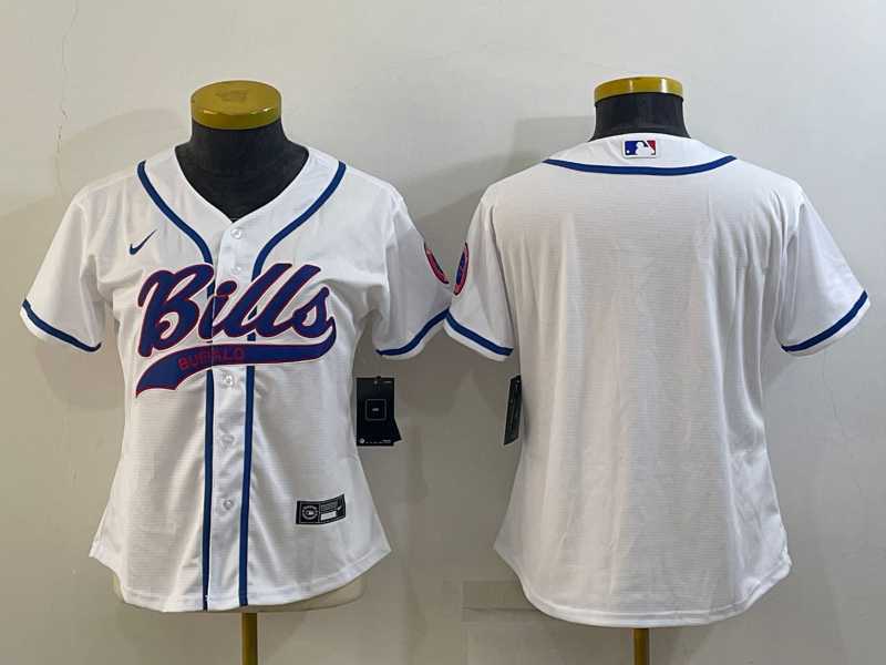 Women%27s Buffalo Bills Blank White With Patch Cool Base Stitched Baseball Jersey